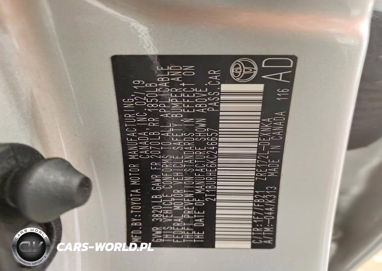 2019 Toyota Corolla Le VIN:2T1BURHE6KC246657 - 12