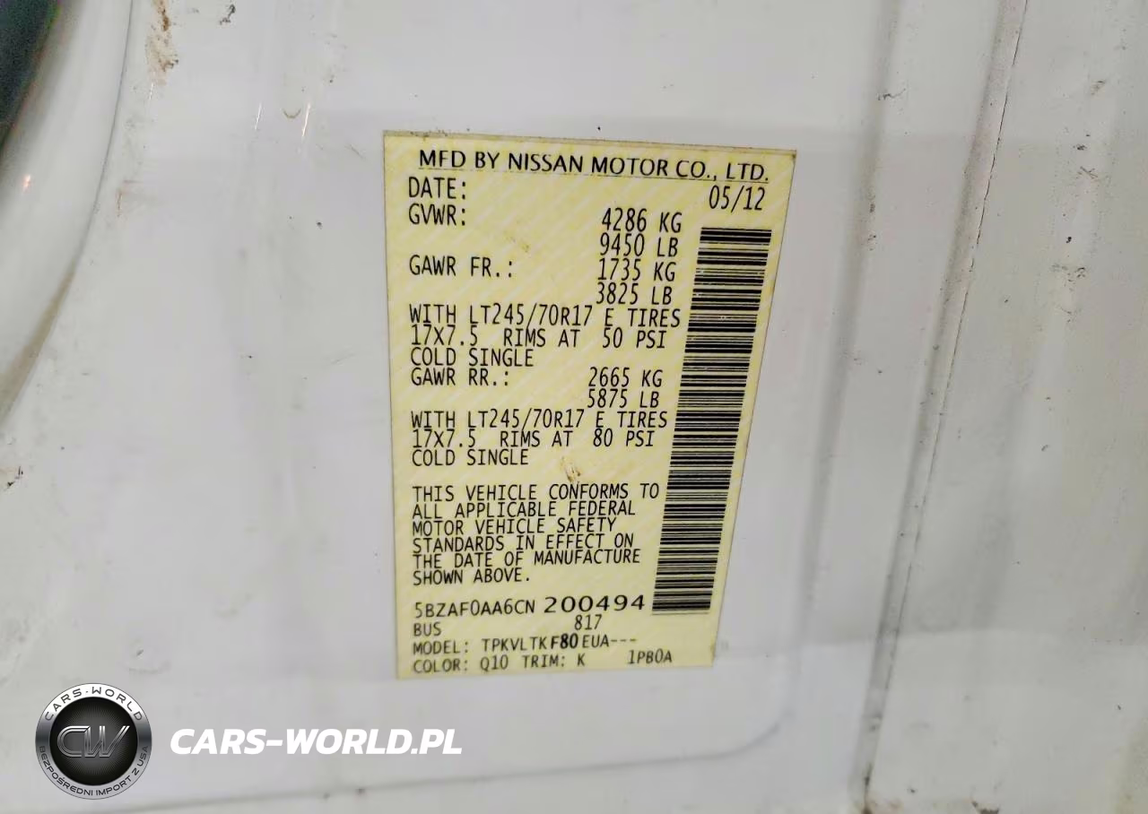 2012 Nissan Nv 3500 Hd S VIN:5BZAF0AA6CN200494 - 13
