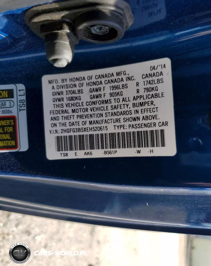 2014 Honda Civic Lx VIN:2HGFG3B5XEH520615 - 12