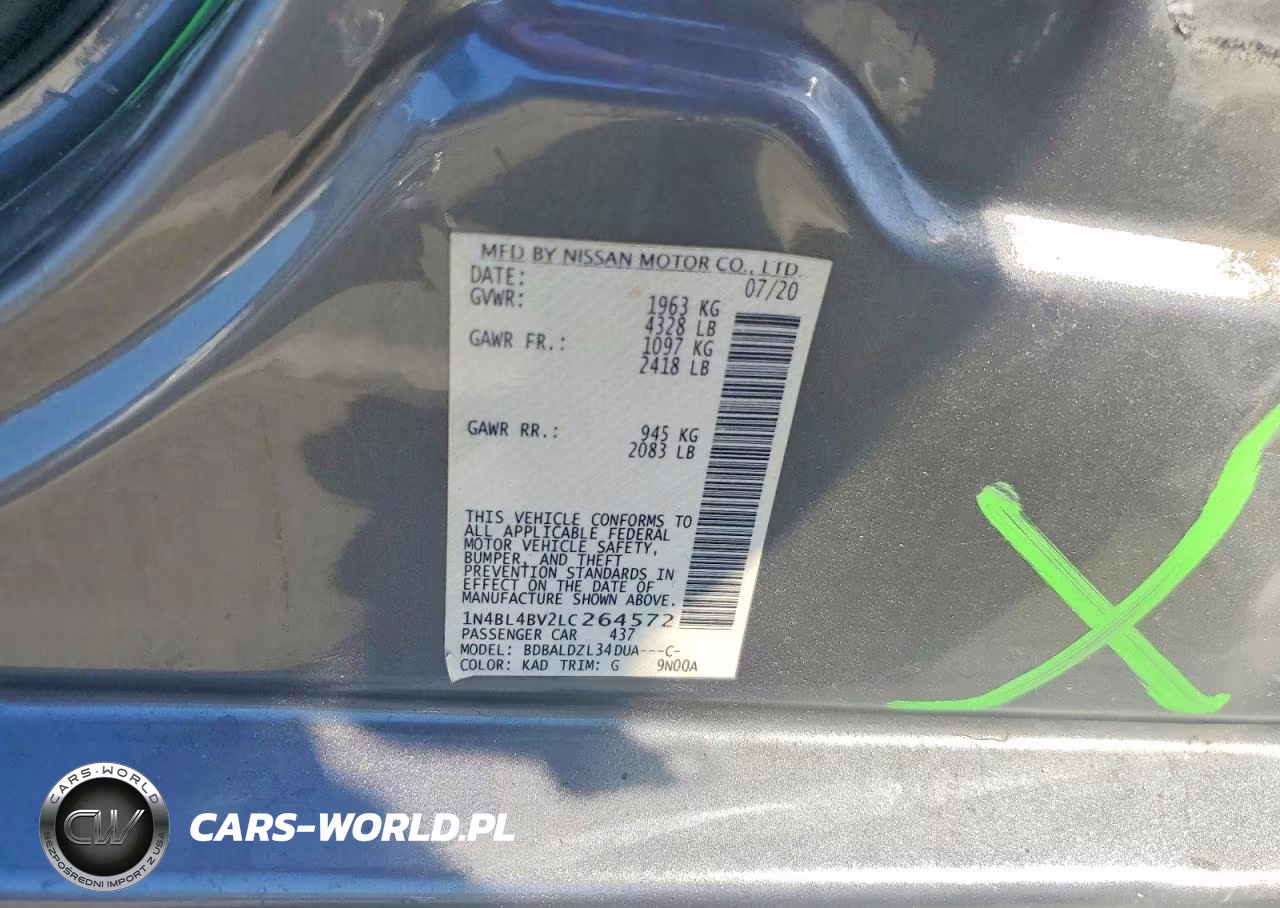 2020 Nissan Altima S VIN:1N4BL4BV2LC264572 - 12