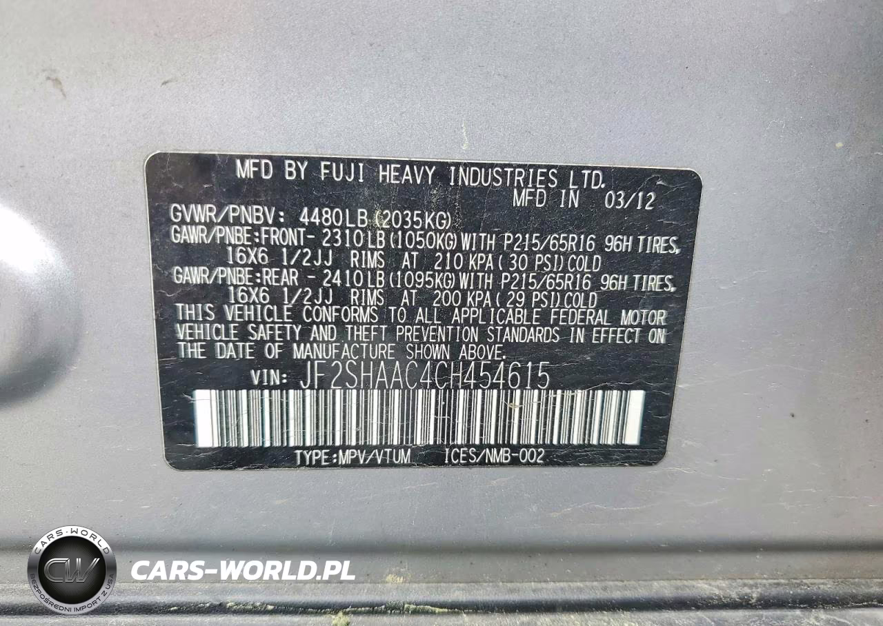 2012 Subaru Forester 2.5X VIN:JF2SHAAC4CH454615 - 13