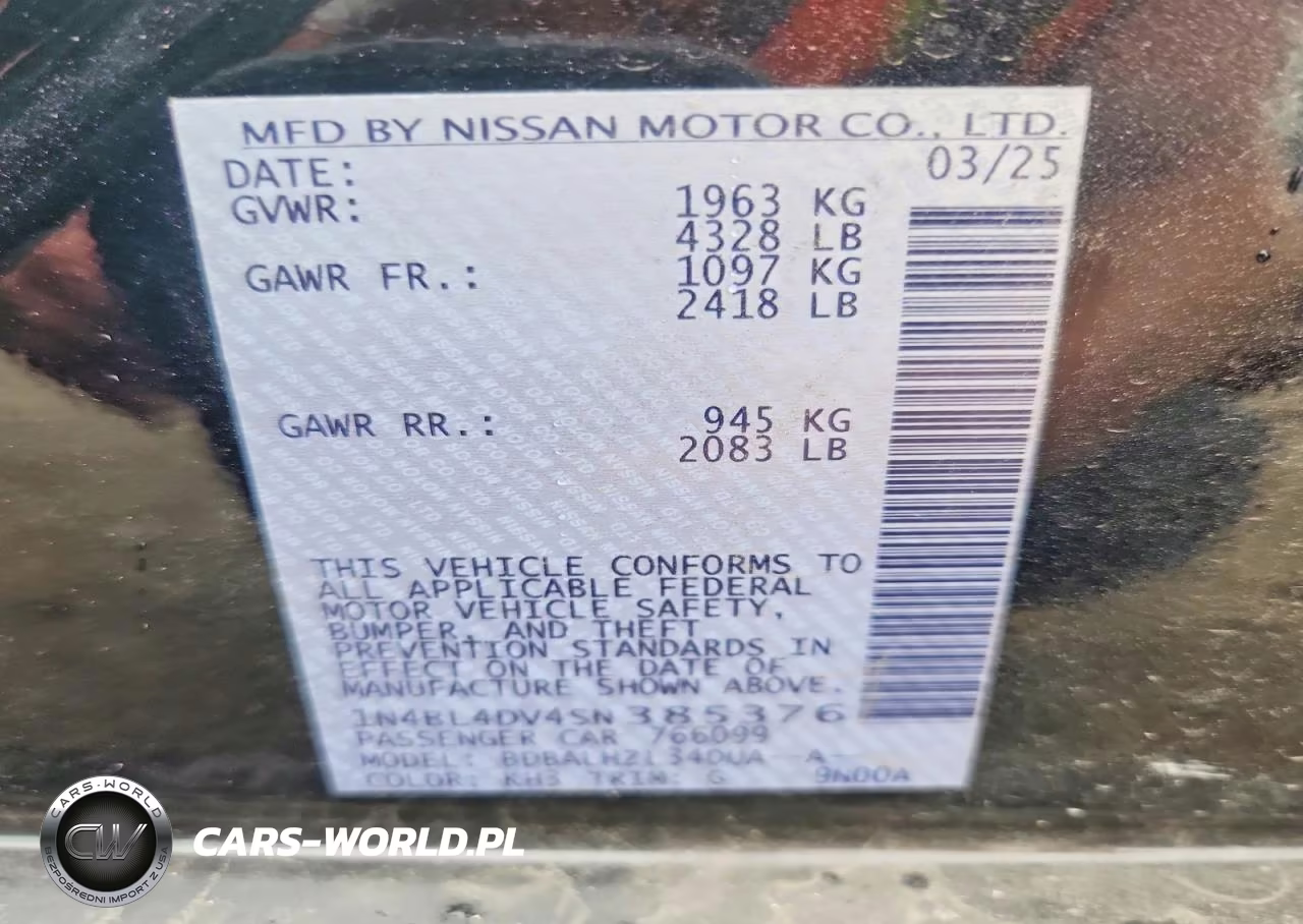 2025 Nissan Altima Sv VIN:1N4BL4DV4SN385376 - 12