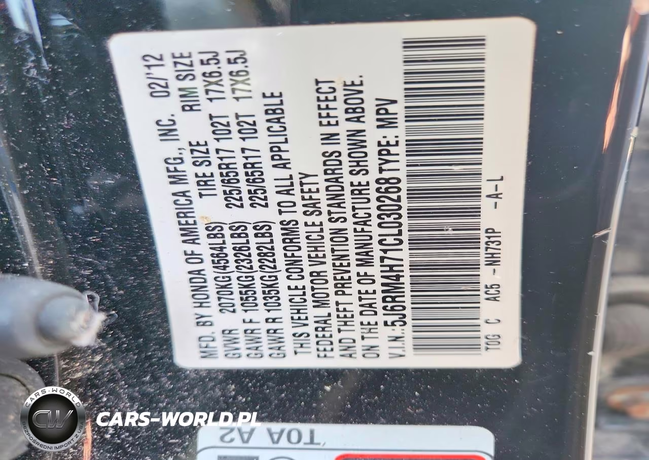 2012 Honda Cr-V Exl VIN:5J6RM4H71CL030268 - 13