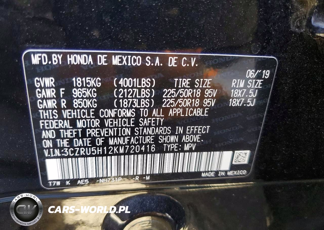 2019 Honda Hr-V Sport VIN:3CZRU5H12KM720416 - 14