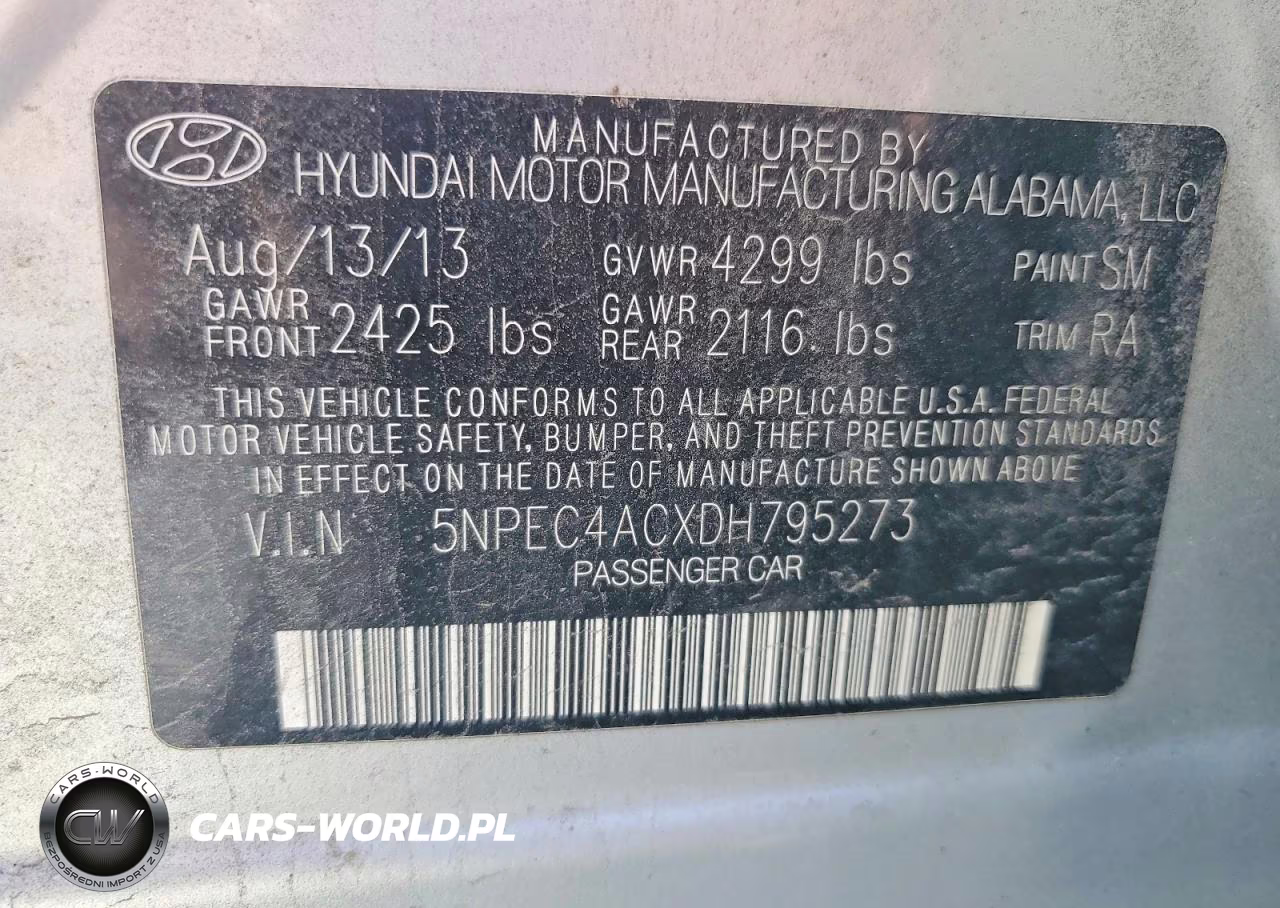 2013 Hyundai Sonata Se VIN:5NPEC4ACXDH795273 - 12