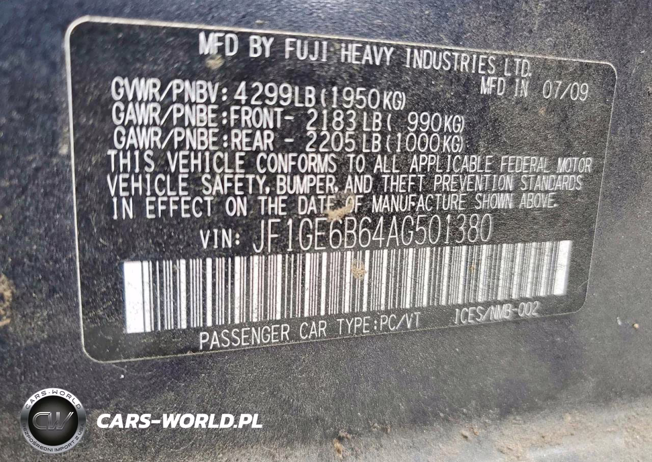 2010 Suba Impreza VIN:JF1GE6B64AG501380 - 12