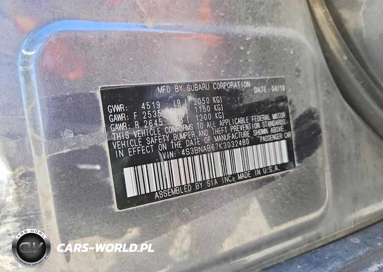 2019 Subaru Legacy 2.5I VIN:4S3BNAB67K3032480 - 13