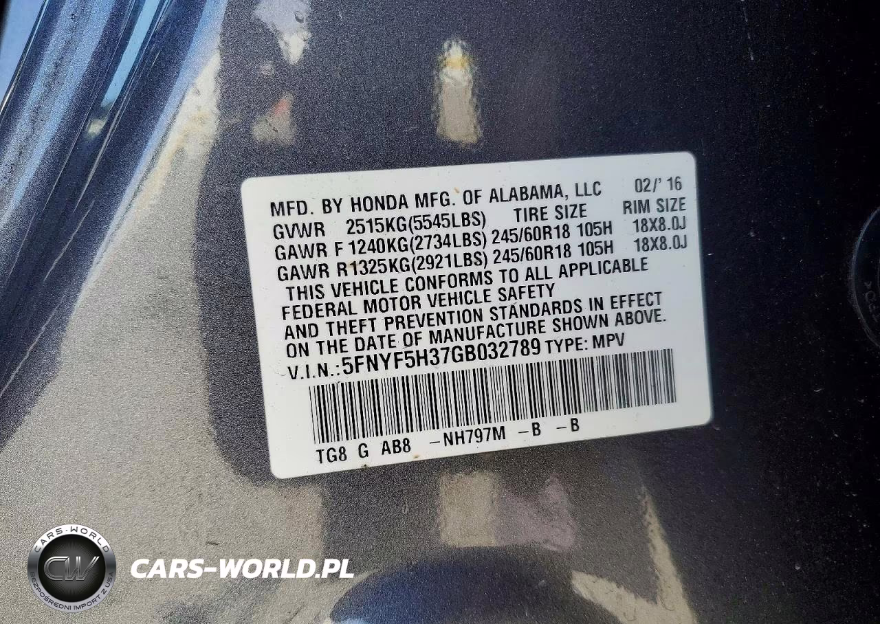 2016 Honda Pilot Ex VIN:5FNYF5H37GB032789 - 13