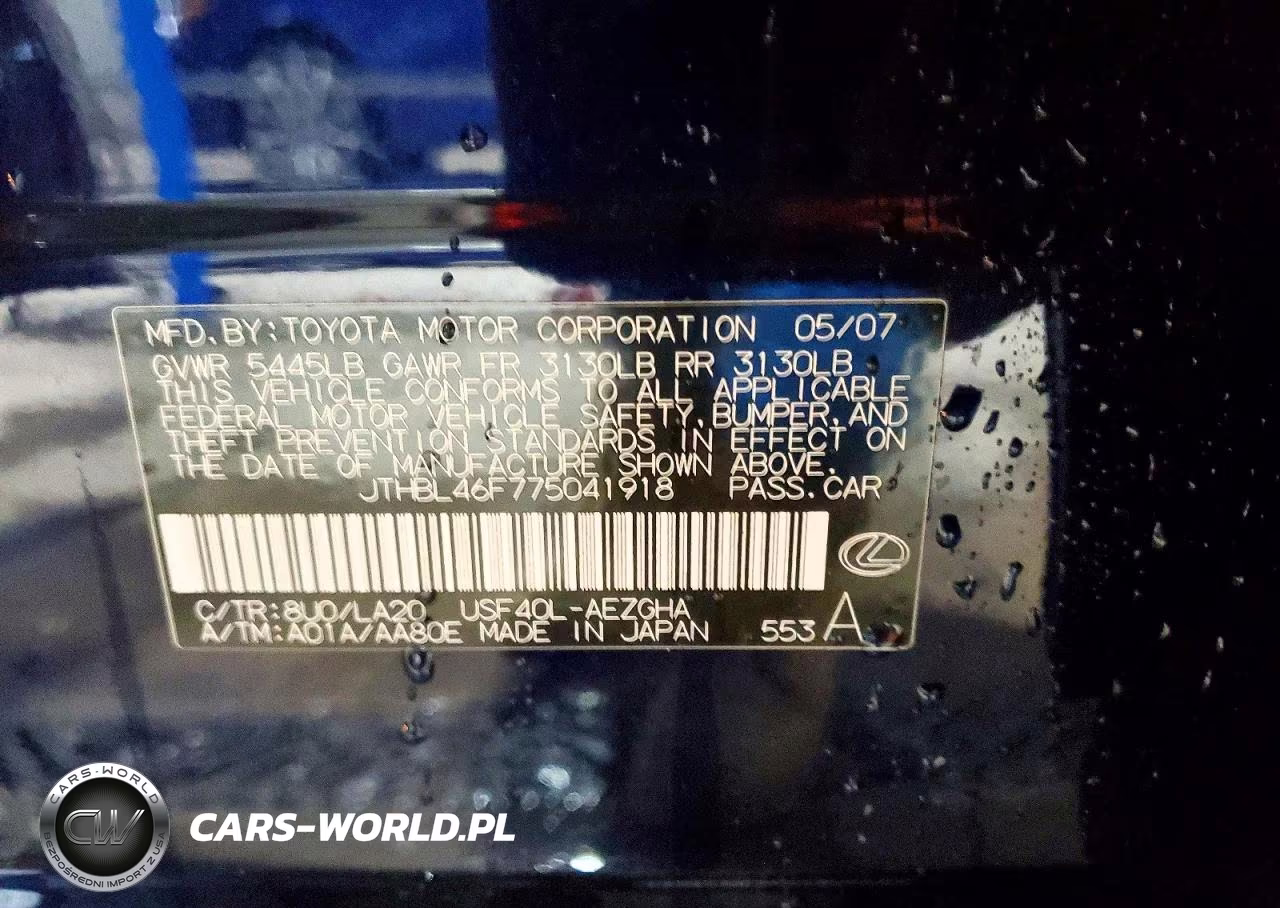 2007 Lexus Ls 460 VIN:JTHBL46F775041918 - 12