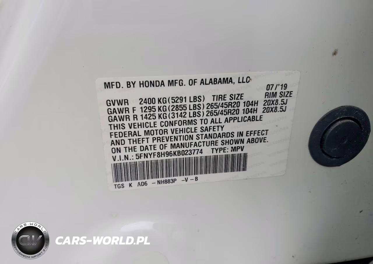 2019 Honda Passport Touring VIN:5FNYF8H96KB023774 - 13