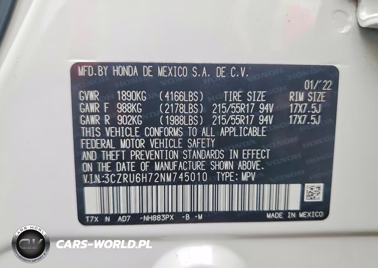 2022 Honda Hr-V Exl VIN:3CZRU6H72NM745010 - 14