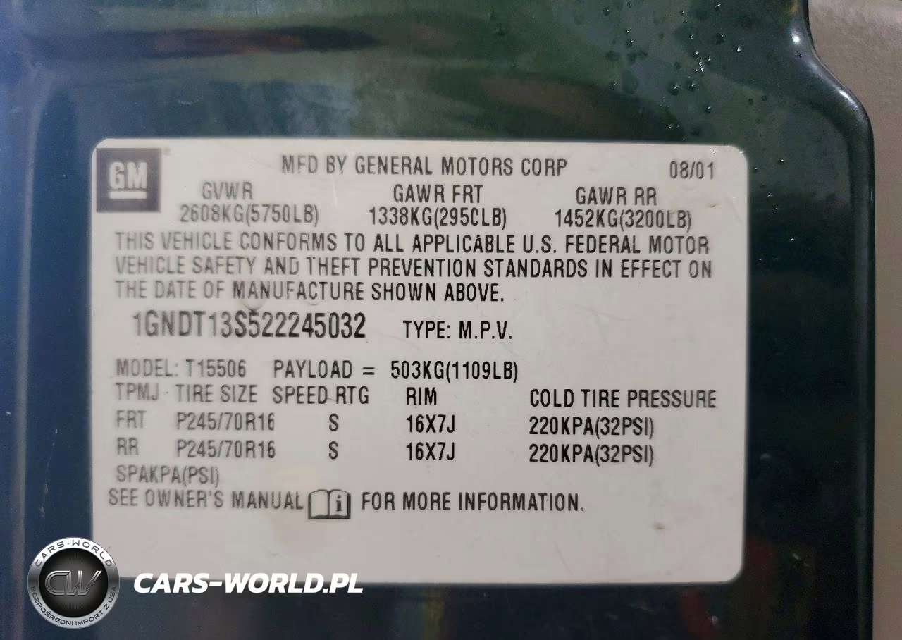 2002 Chevrolet Trailblazer VIN:1GNDT13S522245032 - 13
