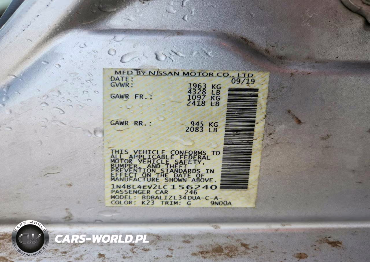 2020 Nissan Altima Sl VIN:1N4BL4EV2LC156240 - 13