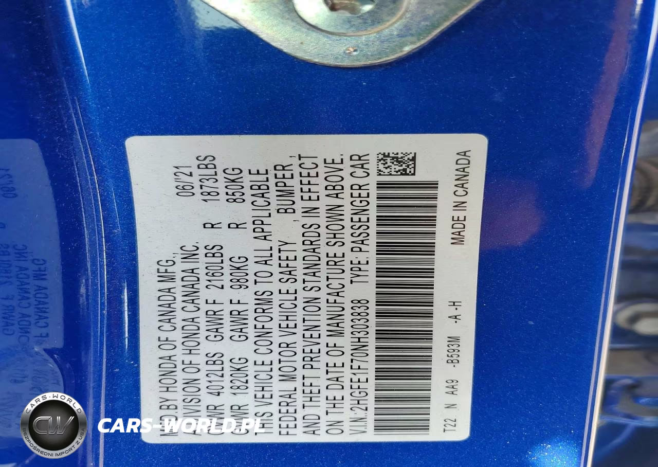 2022 Honda Civic Ex VIN:2HGFE1F70NH303838 - 13