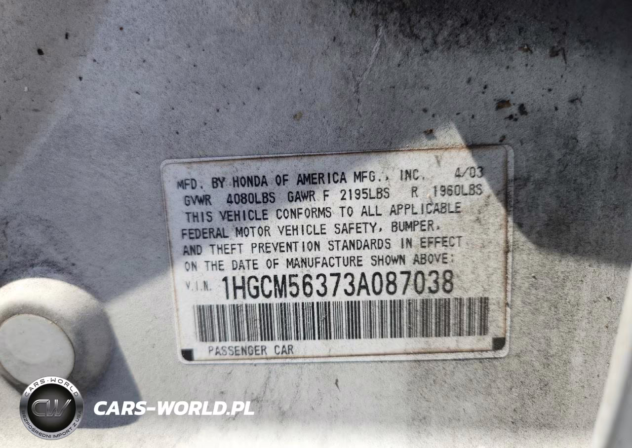2003 Honda Accord Lx VIN:1HGCM56373A087038 - 12