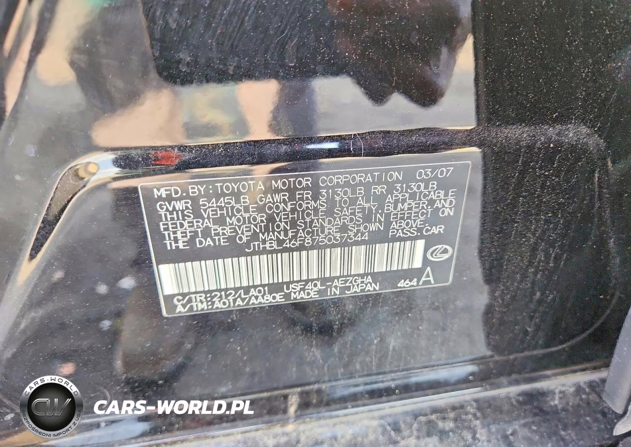 2007 Lexus Ls 460 VIN:JTHBL46F875037344 - 12