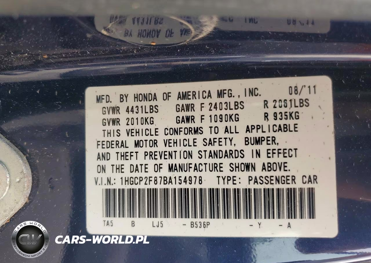 2011 Honda Accord Exl VIN:1HGCP2F87BA154978 - 12