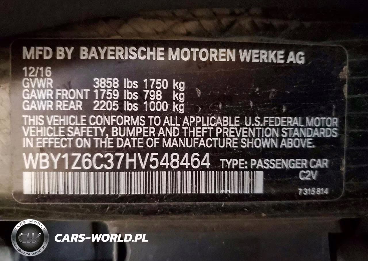 2017 BMW I3 Bev VIN:WBY1Z6C37HV548464 - 12