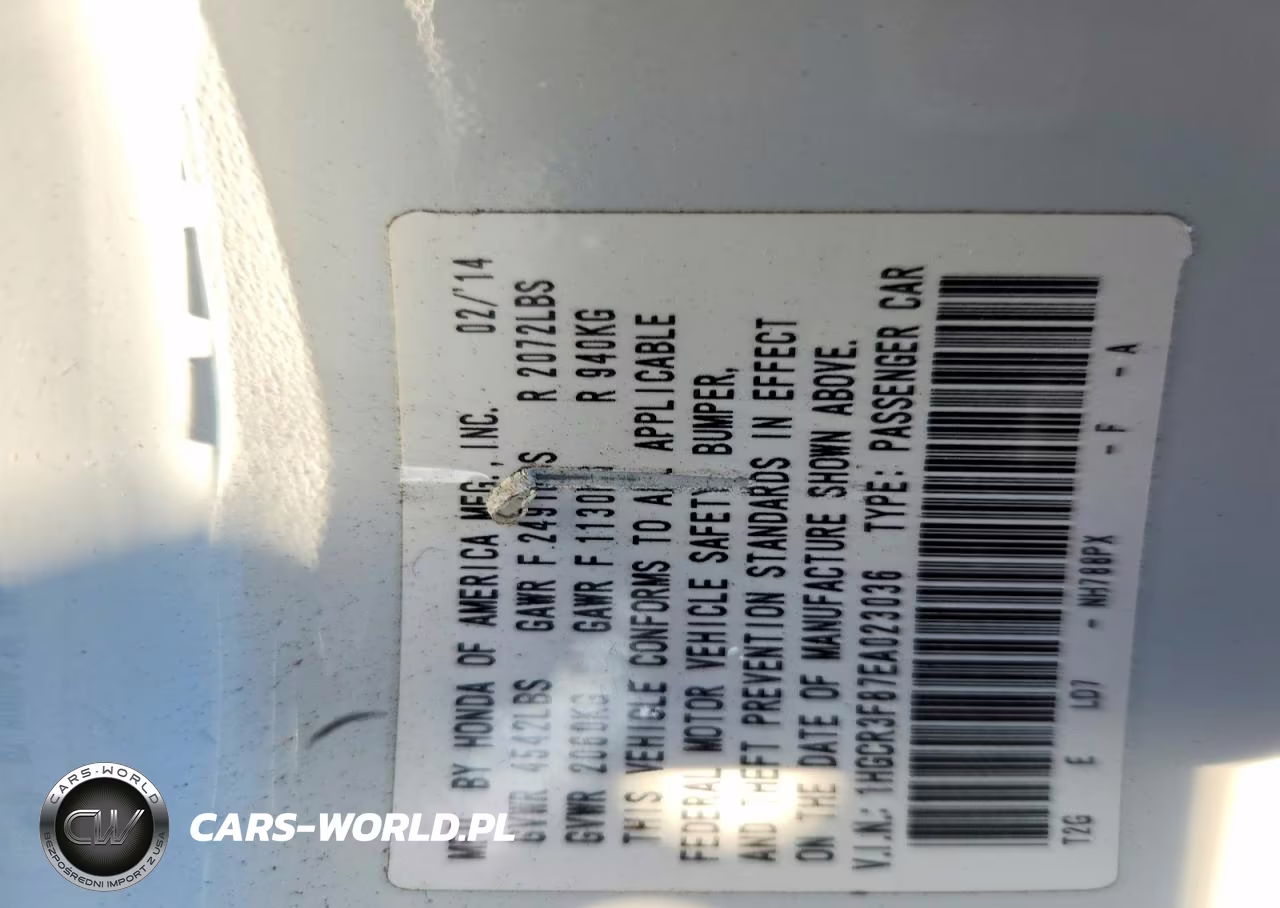 2014 Honda Accord Exl VIN:1HGCR3F87EA023036 - 12