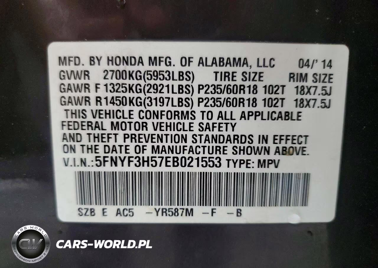 2014 Honda Pilot Exl VIN:5FNYF3H57EB021553 - 13