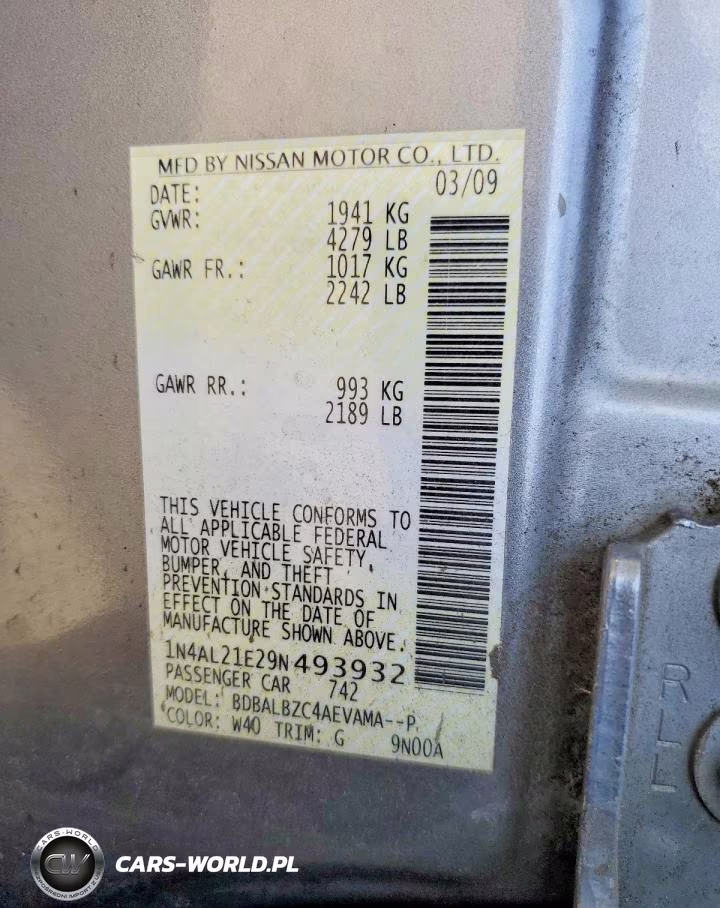 2009 Nissan Altima 2.5 VIN:1N4AL21E29N493932 - 12