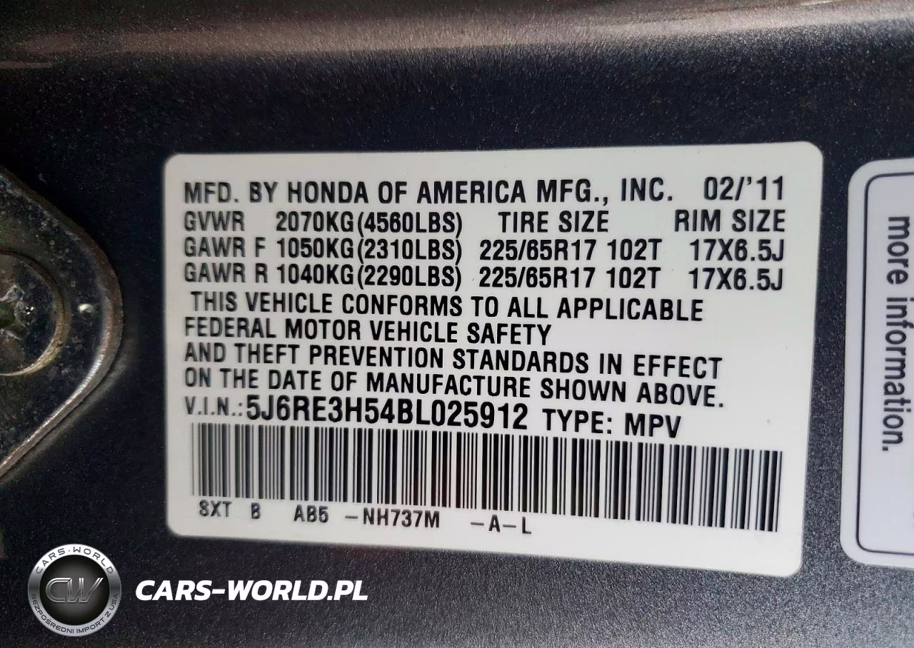 2011 Honda Cr-V Ex VIN:5J6RE3H54BL025912 - 12