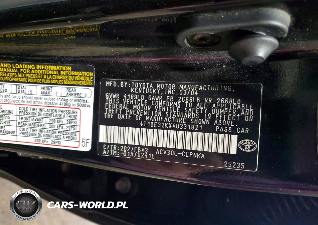 2004 Toyota Camry Le VIN:4T1BE32KX4U331821 - 12