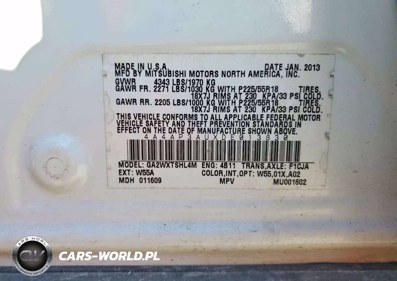 2013 Mitsubishi Outlander Sport Es VIN:4A4AP3AUXDE013830 - 13
