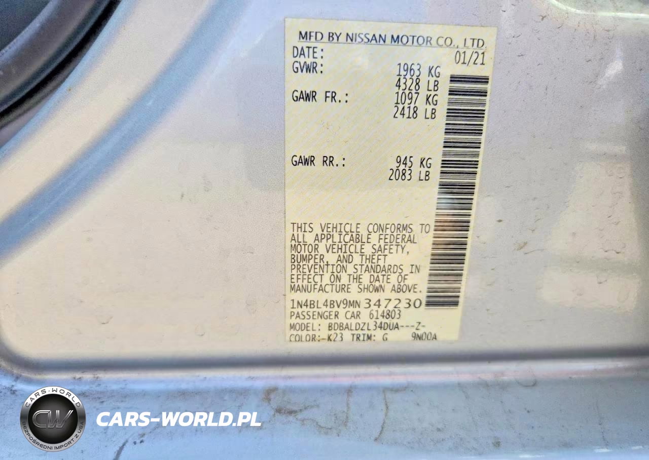 2021 Nissan Altima 2.5 S VIN:1N4BL4BV9MN347230 - 12