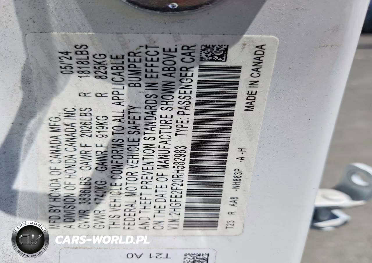 2024 Honda Civic Lx VIN:2HGFE2F20RH582983 - 12