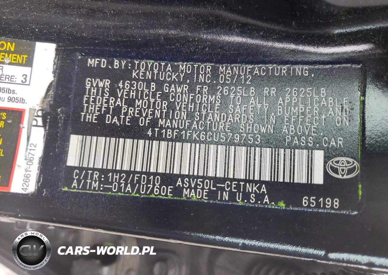 2012 Toyota Camry Le VIN:4T1BF1FK6CU579753 - 13