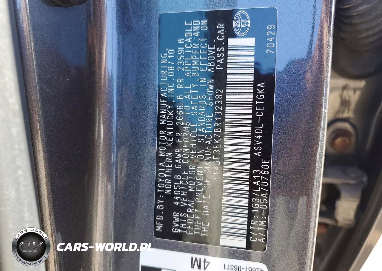 2011 Toyota Camry Xle VIN:4T4BF3EK7BR132382 - 12