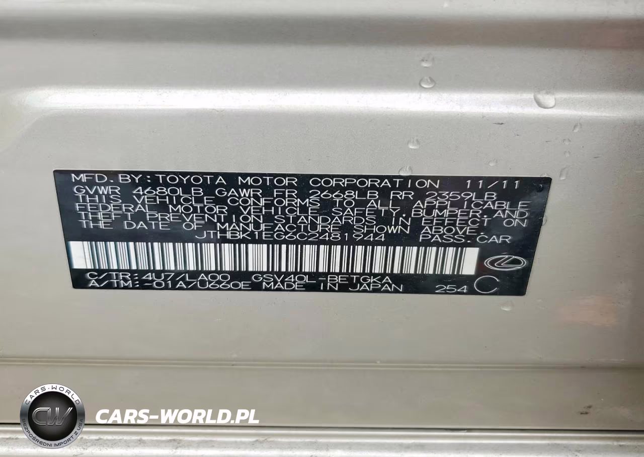 2012 Lexus Es 350 VIN:JTHBK1EG6C2481944 - 13