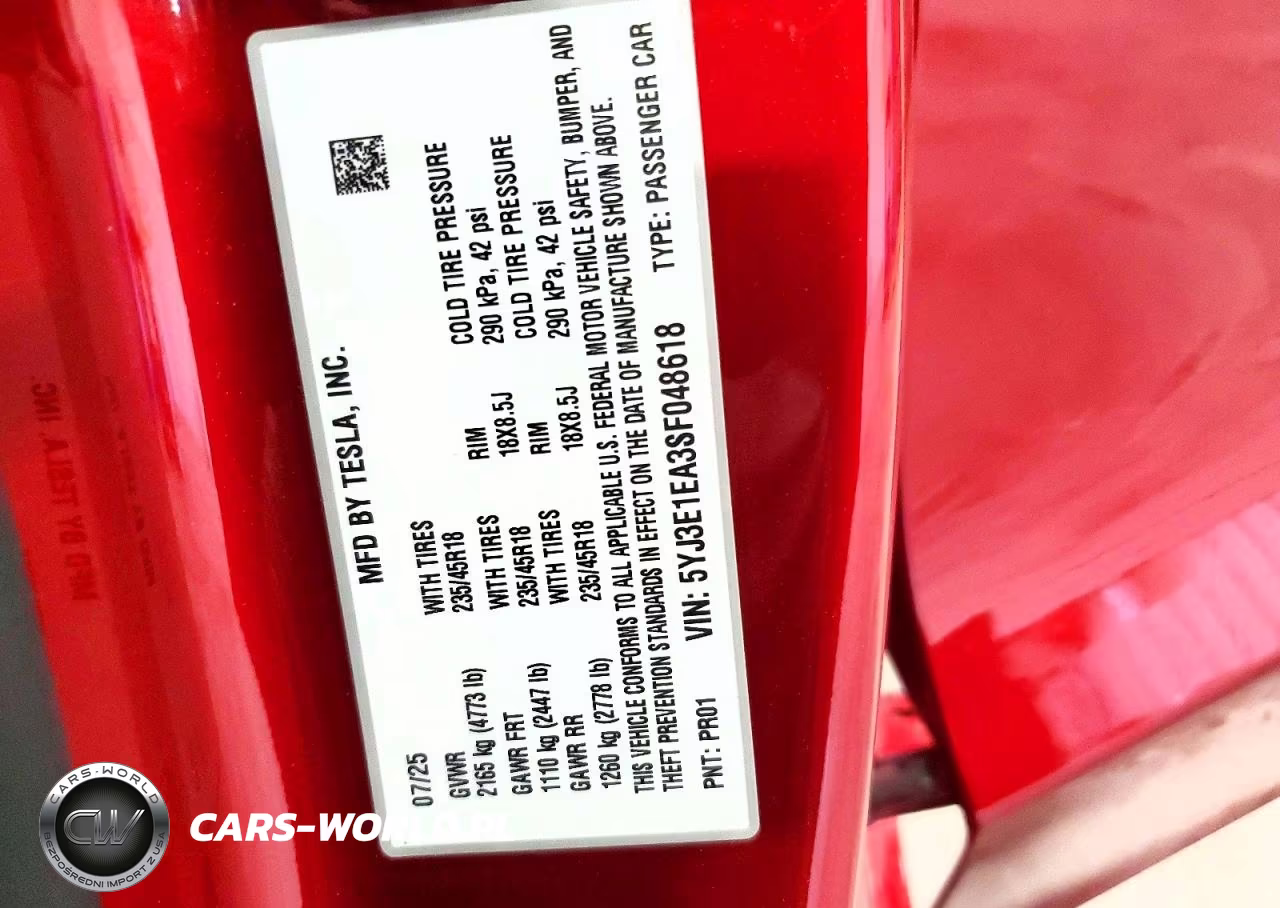 2025 Tesla Model 3 VIN:5YJ3E1EA3SF048618 - 13