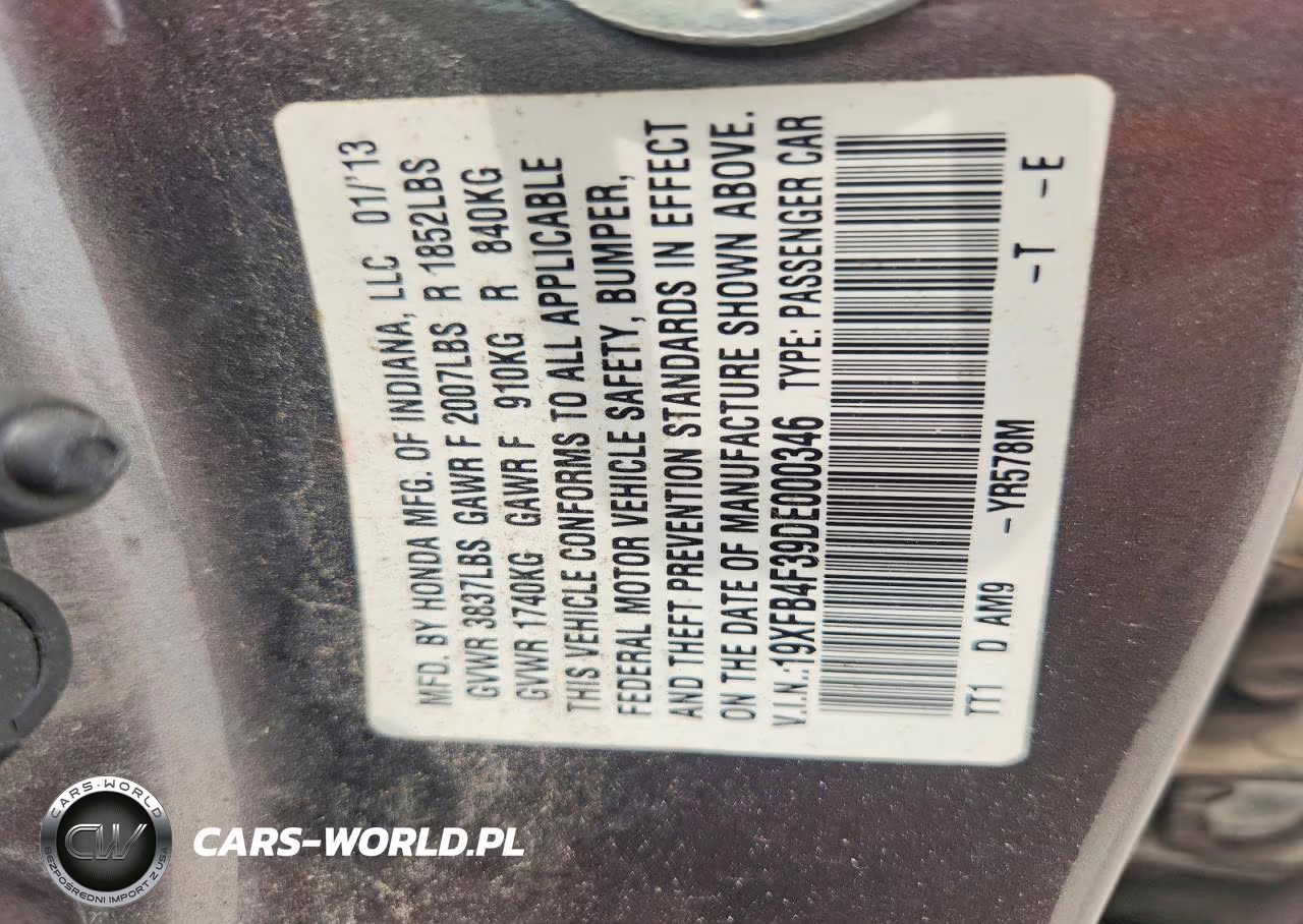 2013 Honda Civic Hybrid L VIN:19XFB4F39DE000346 - 12