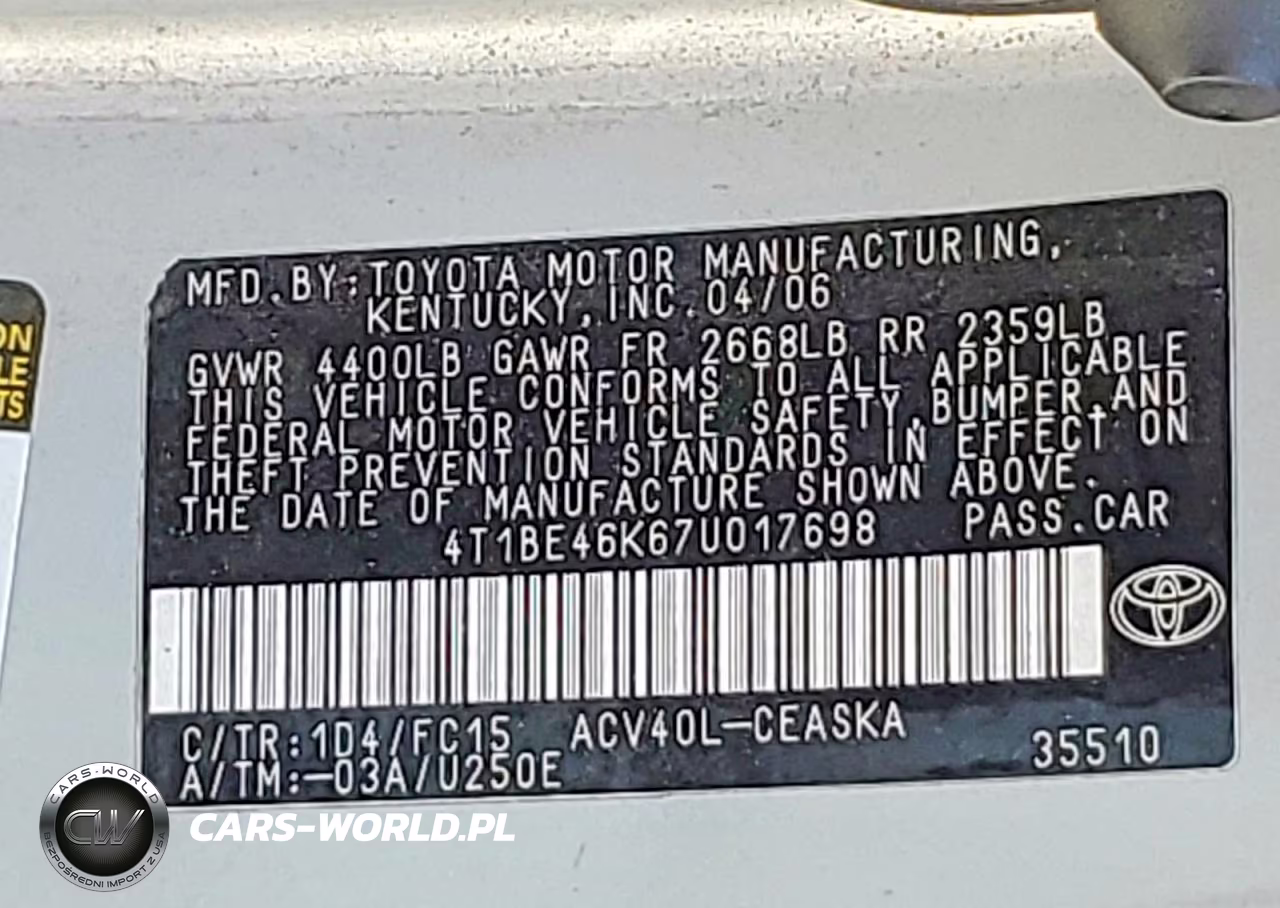 2007 Toyota Camry Se VIN:4T1BE46K67U017698 - 12