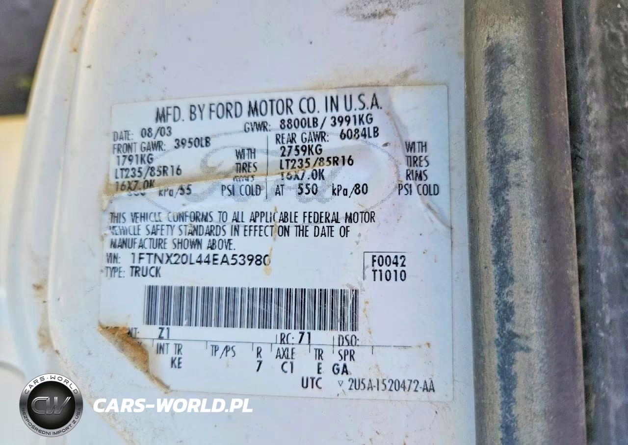 2004 Ford F250 Super Duty VIN:1FTNX20L44EA53980 - 12