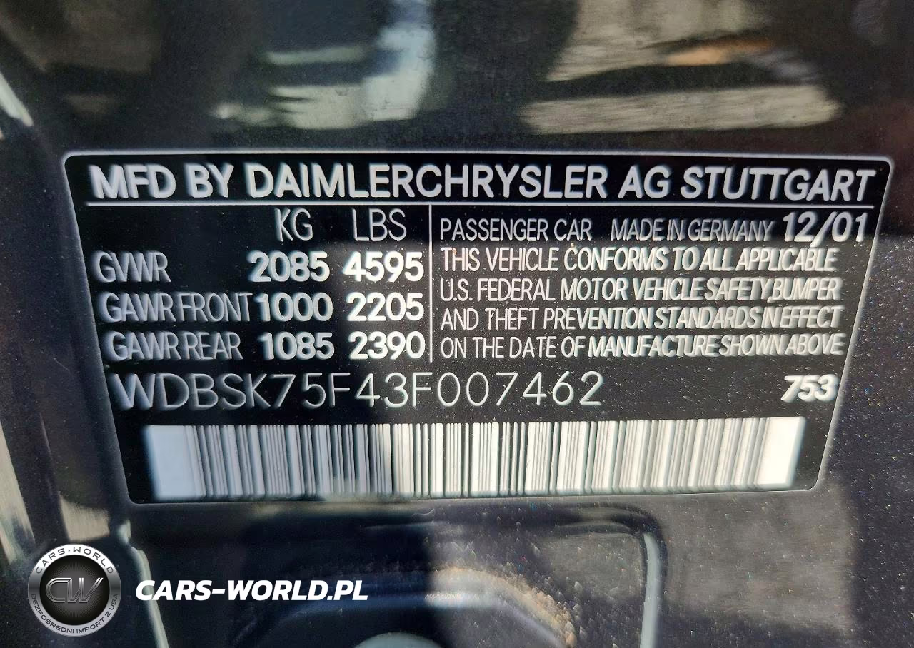 2003 Mercedes-Benz Sl-Class VIN:WDBSK75F43F007462 - 12