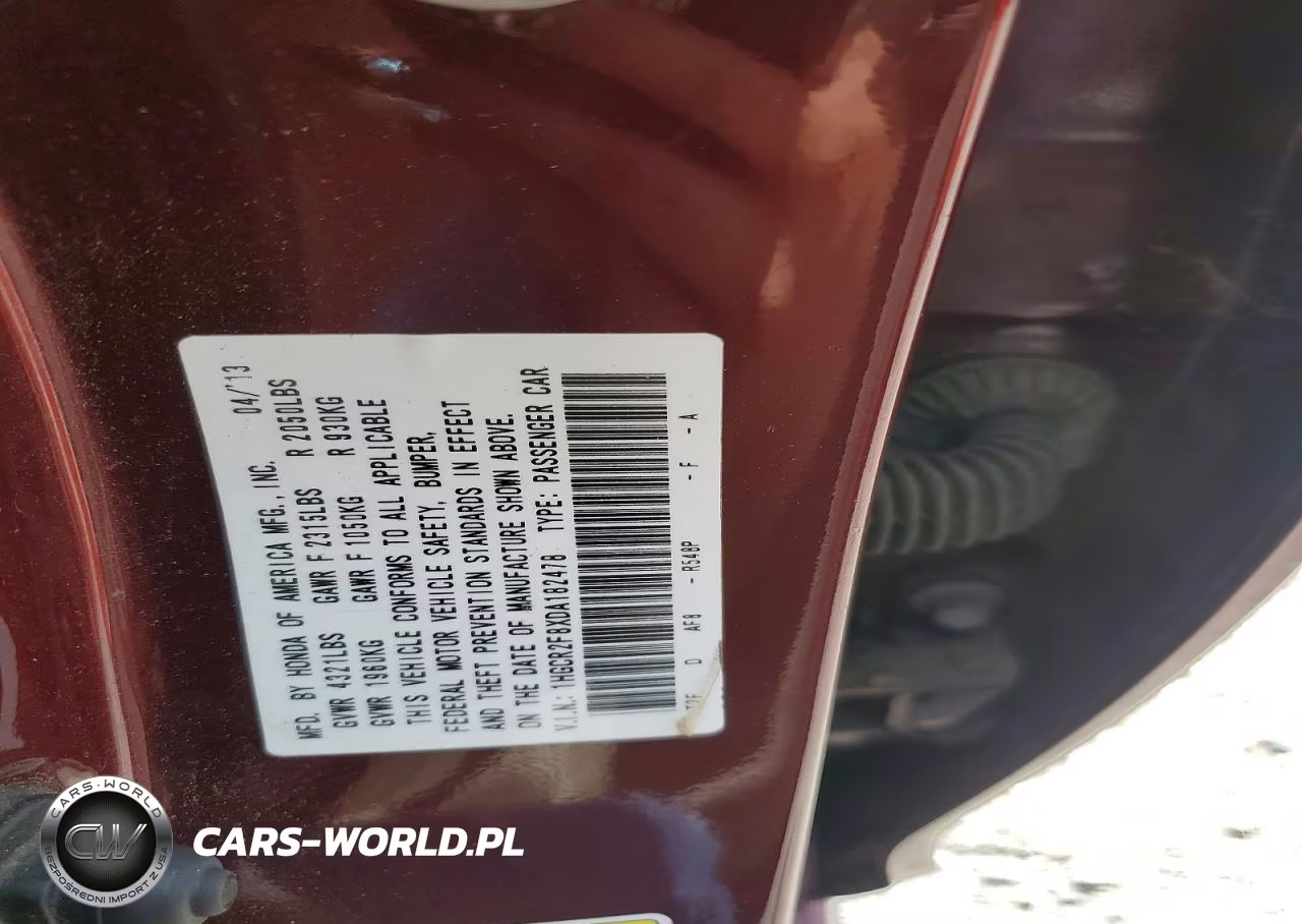 2013 Honda Accord Exl VIN:1HGCR2F8XDA182478 - 12