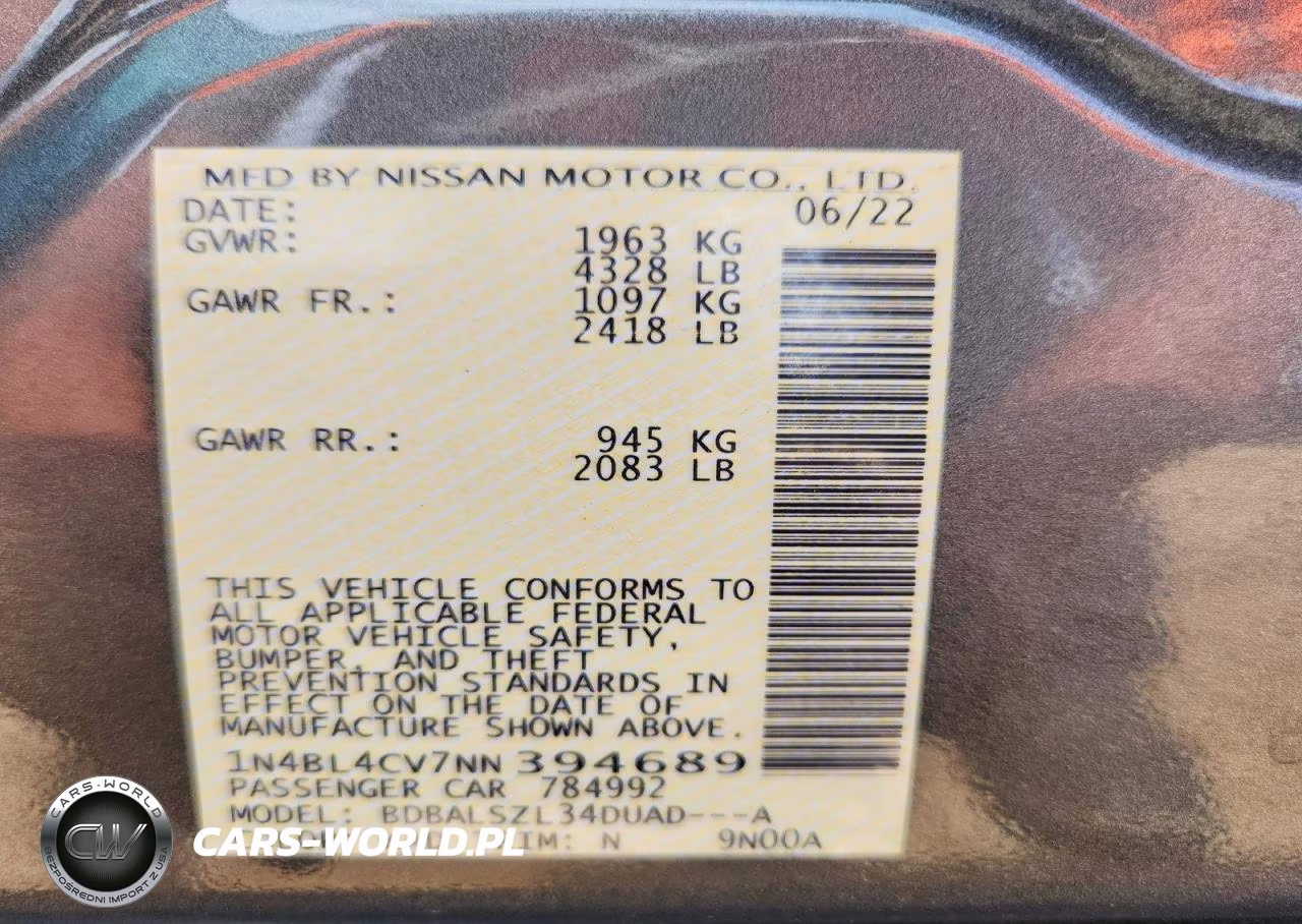 2022 Nissan Altima Sr VIN:1N4BL4CV7NN394689 - 13