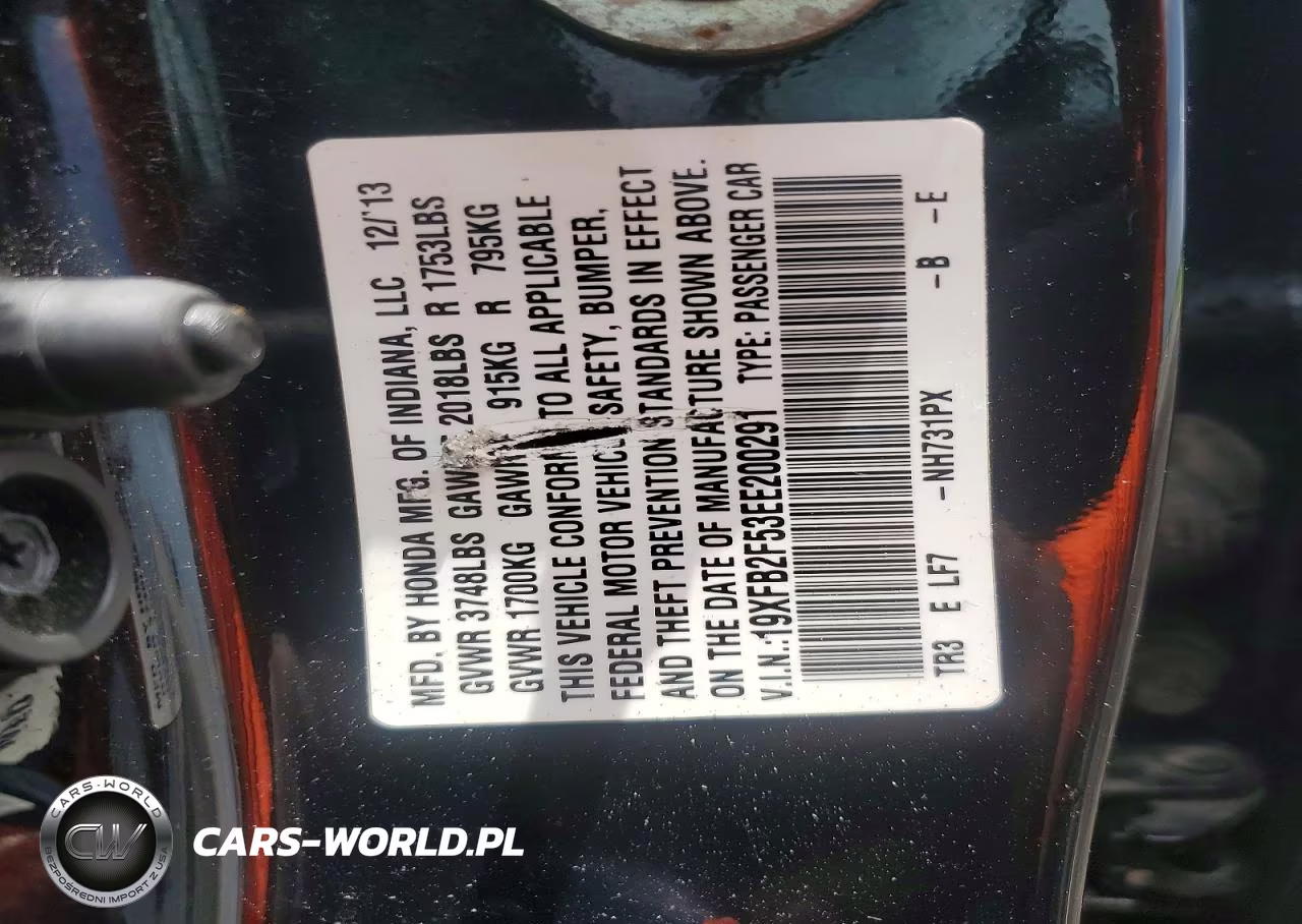 2014 Honda Civic 4D Lx VIN:19XFB2F53EE200291 - 12