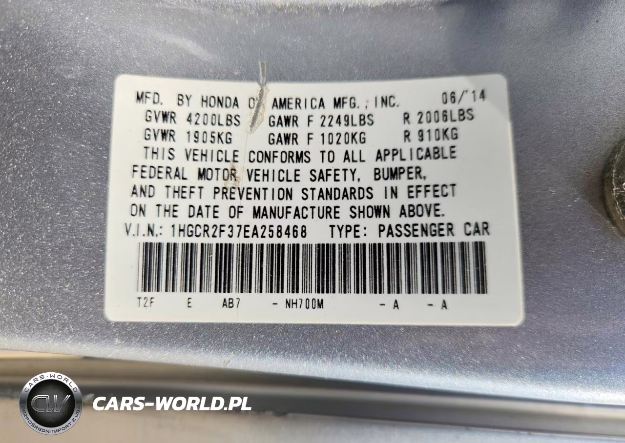 2014 Honda Accord Lx VIN:1HGCR2F37EA258468 - 12