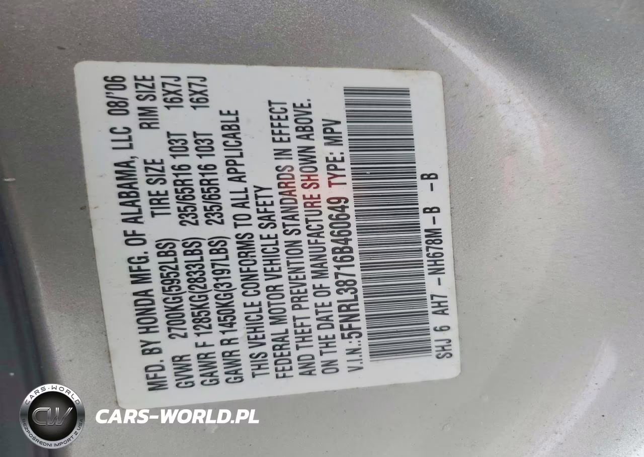 2006 Honda Odyssey Exl VIN:5FNRL38716B460649 - 13