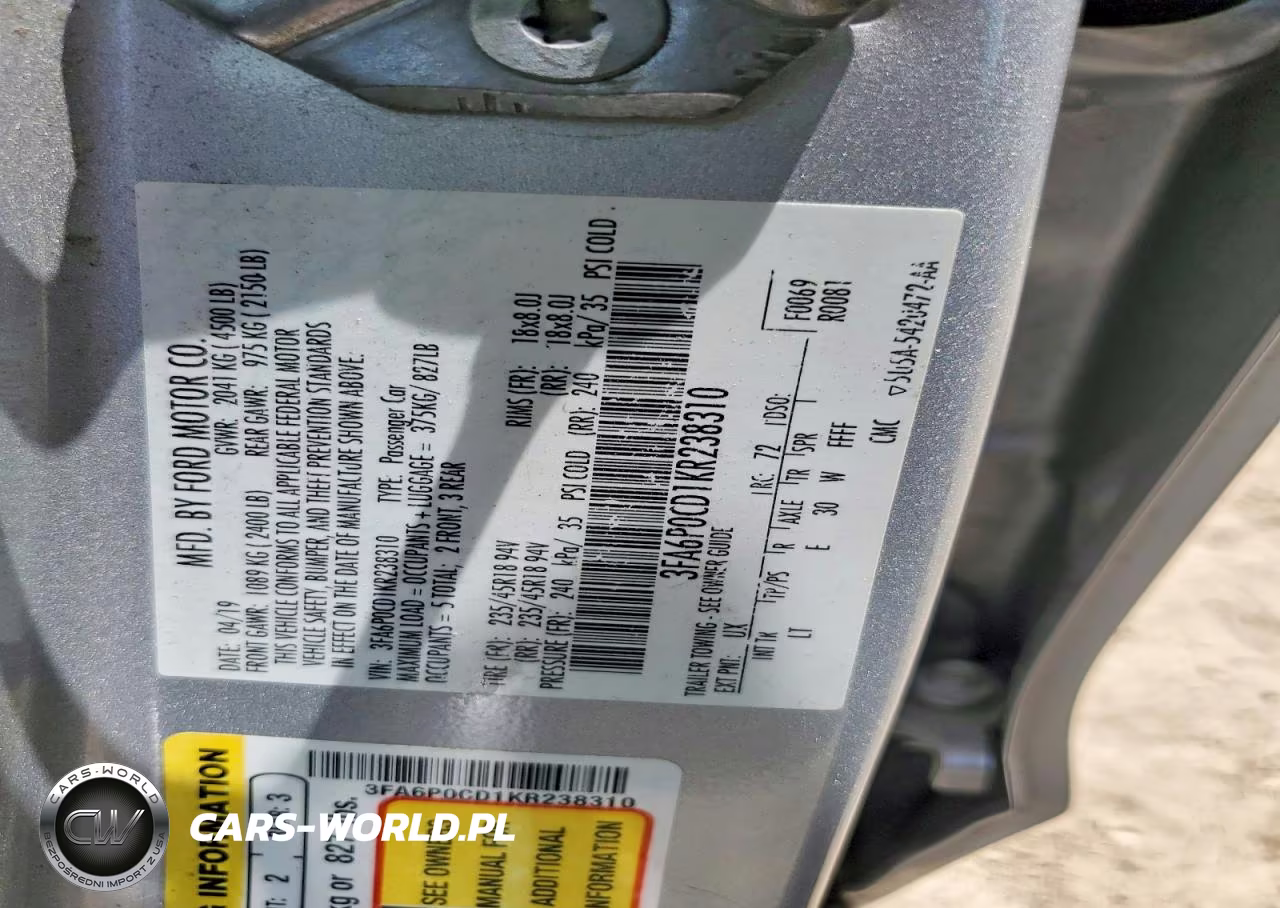 2019 Ford Fusion Sel VIN:3FA6P0CD1KR238310 - 12