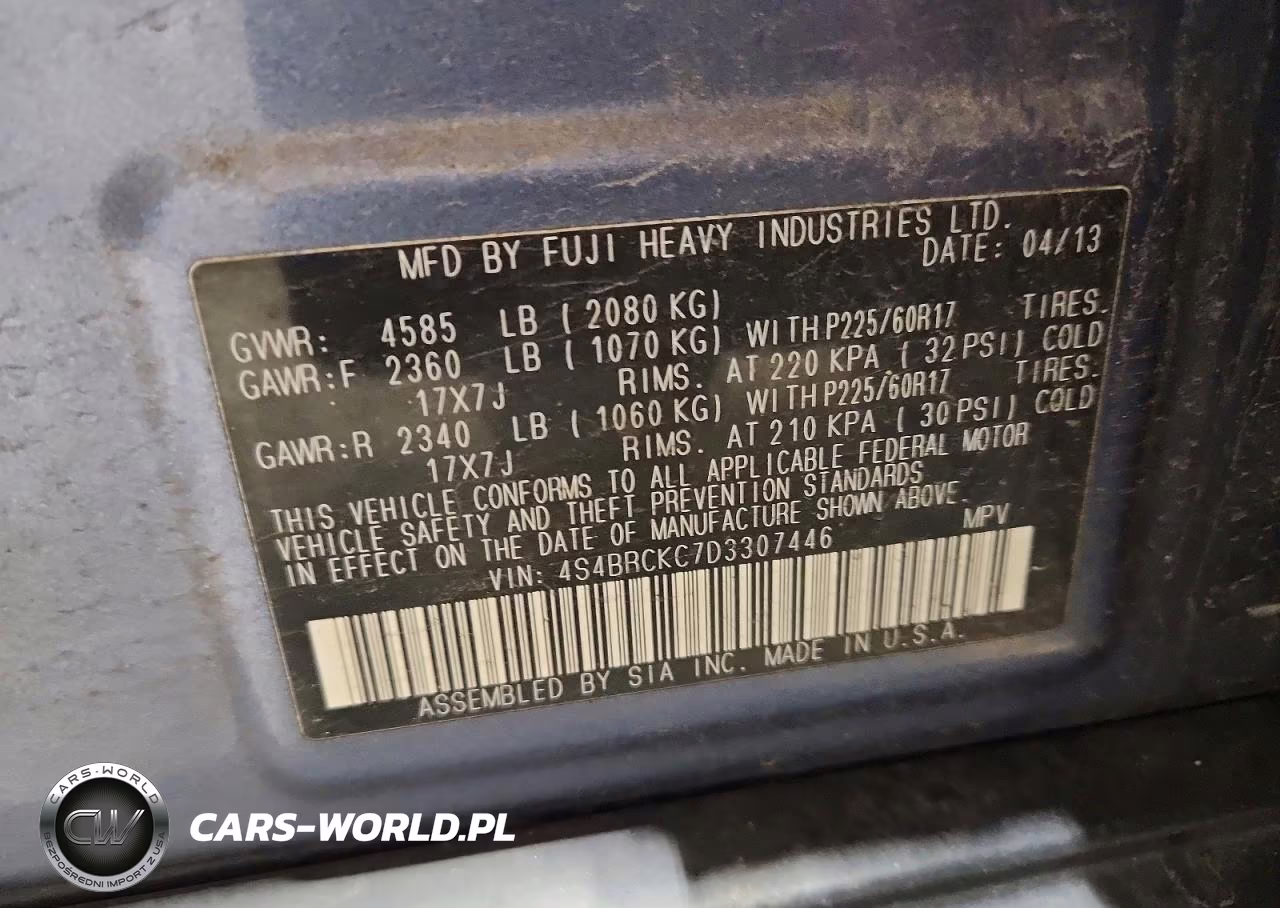 2013 Subaru Outback 2.5I Limited VIN:4S4BRCKC7D3307446 - 13