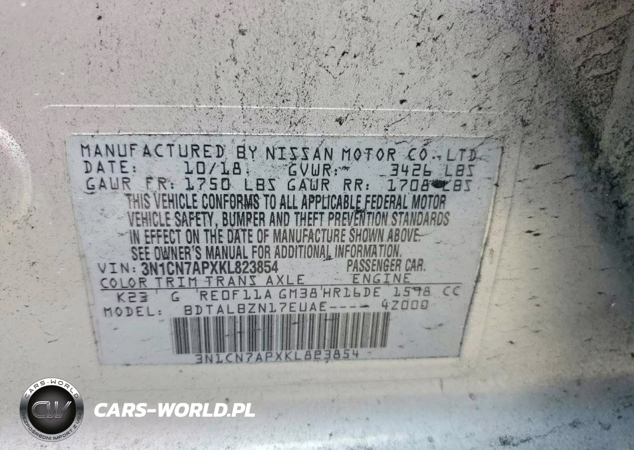 2019 Nissan Versa Sv VIN:3N1CN7APXKL823854 - 12