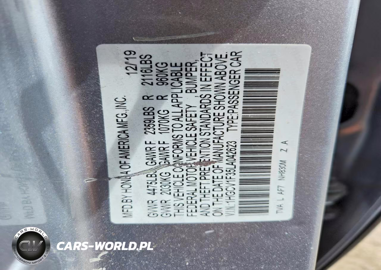 2020 Honda Accord Sport VIN:1HGCV1F35LA042623 - 12