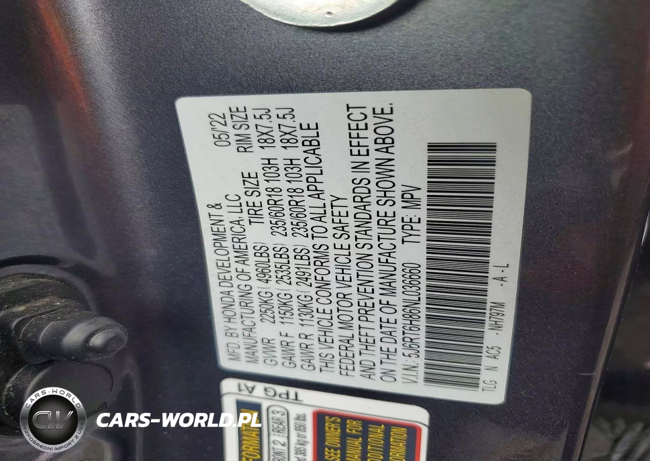2022 Honda Cr-V Exl VIN:5J6RT6H86NL036660 - 12