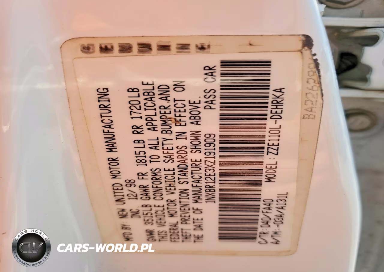 1999 Toyota Corolla Ve VIN:1NXBR12E3XZ191909 - 12