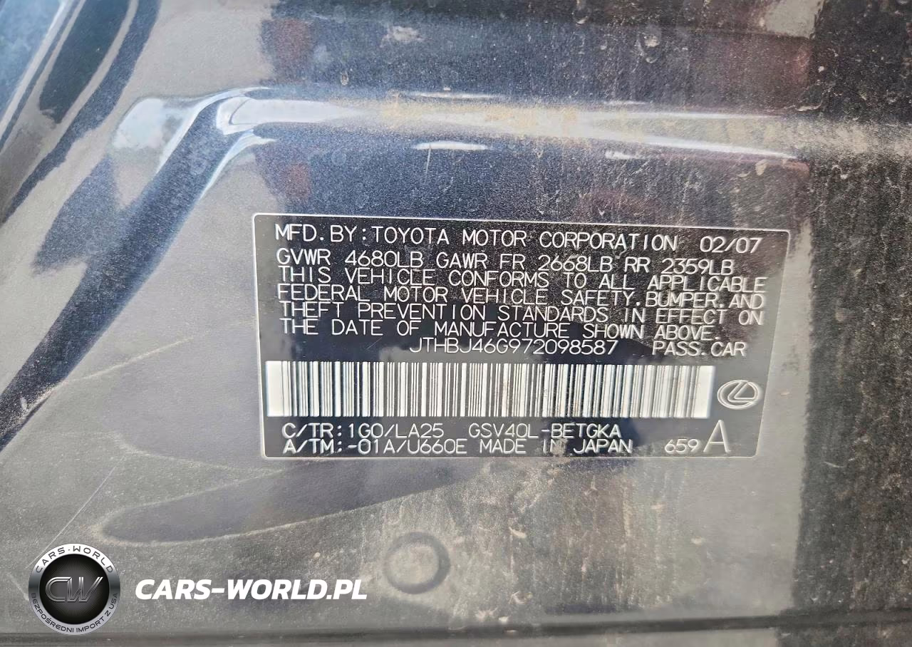 2007 Lexus Es 350 VIN:JTHBJ46G972098587 - 12